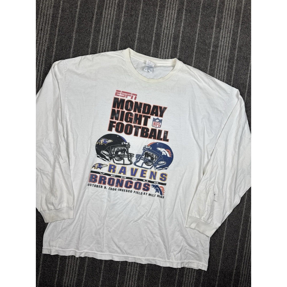 Denver Broncos Shirt Mens 3XL White‎ Y2K 2006 Monday night Football Double Sided
